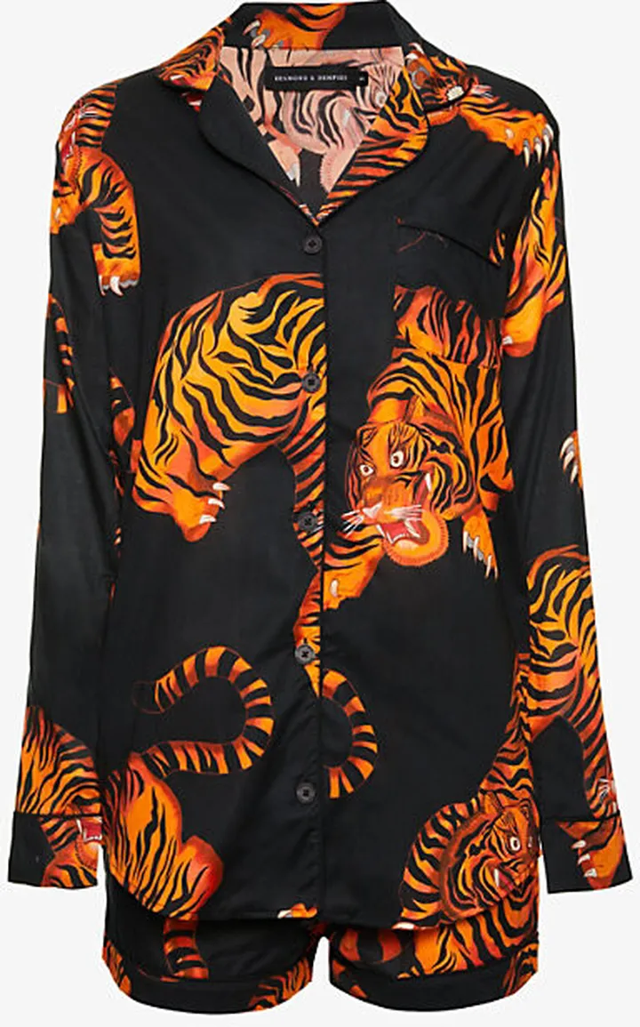 Womens Black Rayas Tiger-print Cotton Pyjamas