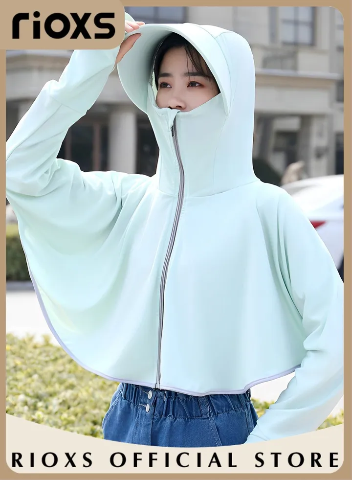 Women's Upf 50+ Uv Sun Protection Ice Silk Clothing Long Sleeve Breathable Shirts Lightweight Hoodie Zip Up Outdoor Jacket Coat