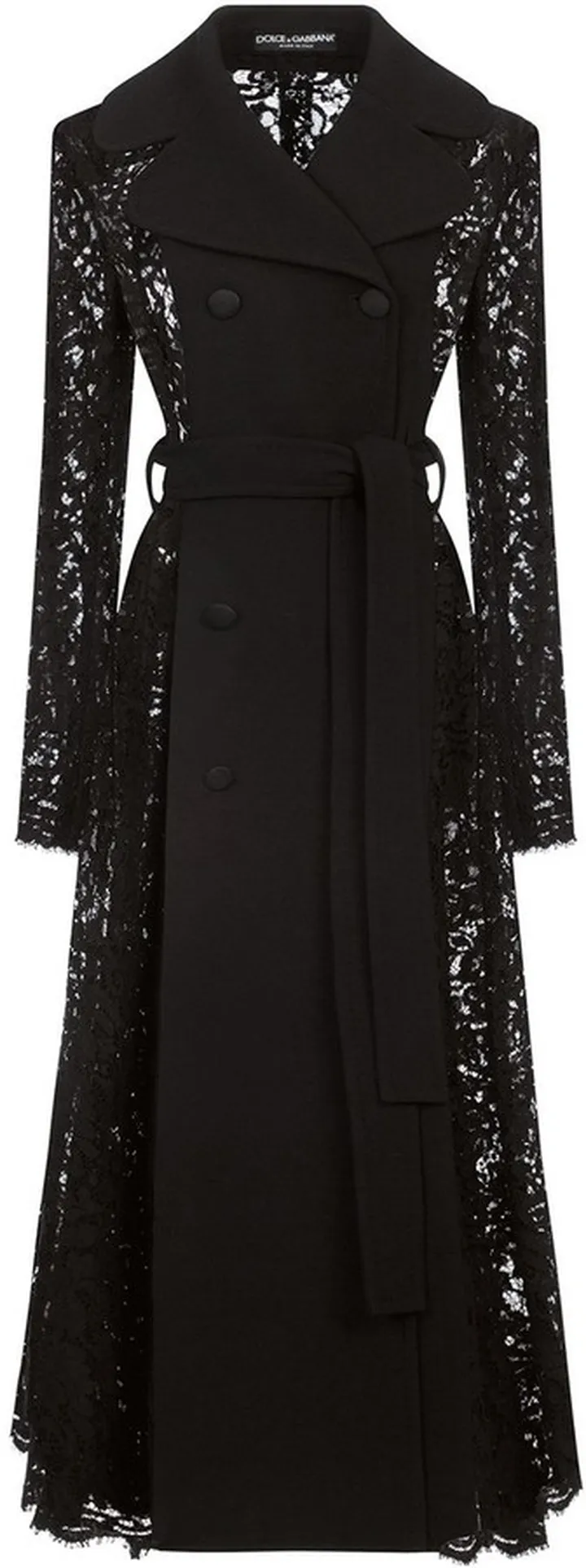 Lace-Insert Tie-Waist Trench Coat