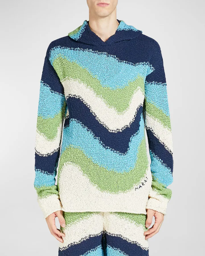 Men's Wavy Striped Knit Hoodie