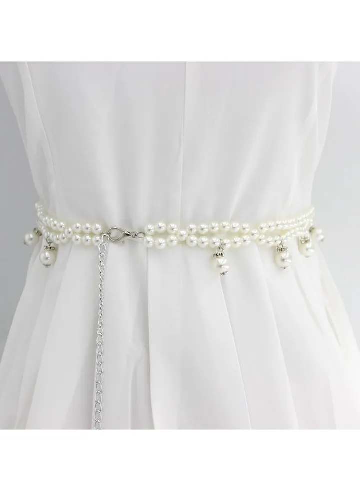 New Womens Pearl Fashion Versatile Decorative Dress Summer Skirt Small Belt