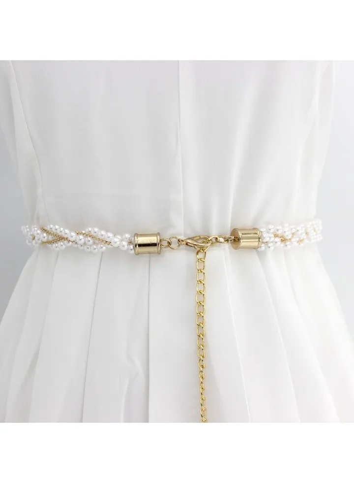 New Womens Pearl Fashion Versatile Decorative Dress Summer Skirt Small Belt