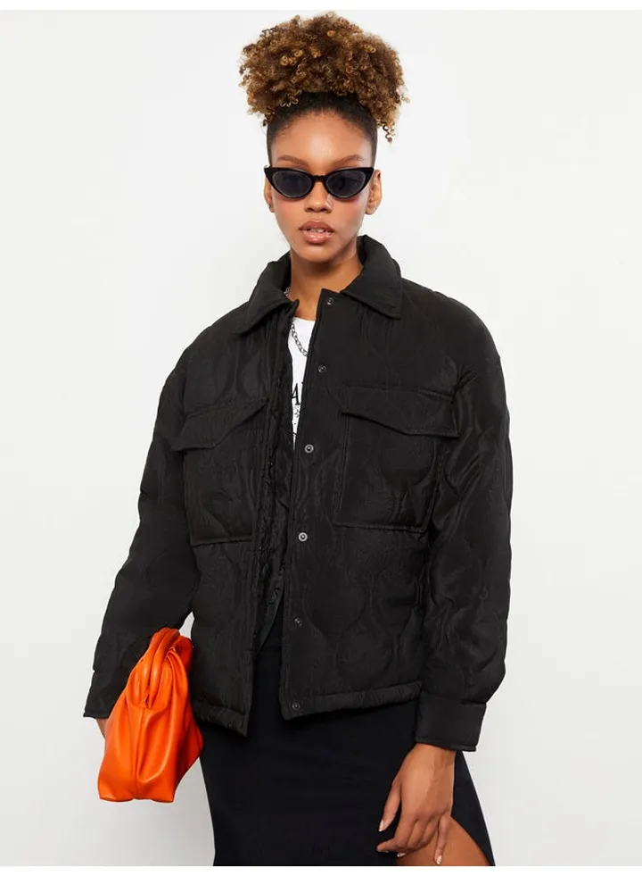 Shirt Neck Self Patterned Long Sleeve Women's Puffer