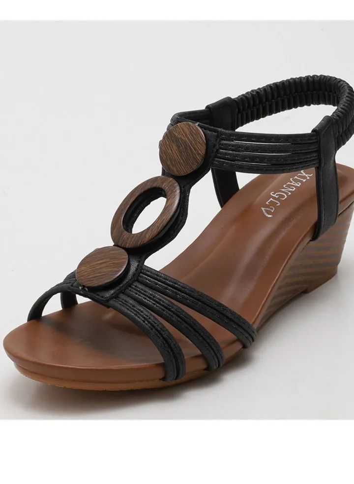 Vintage Casual Large Wedge Heel Sandals 5CM Black