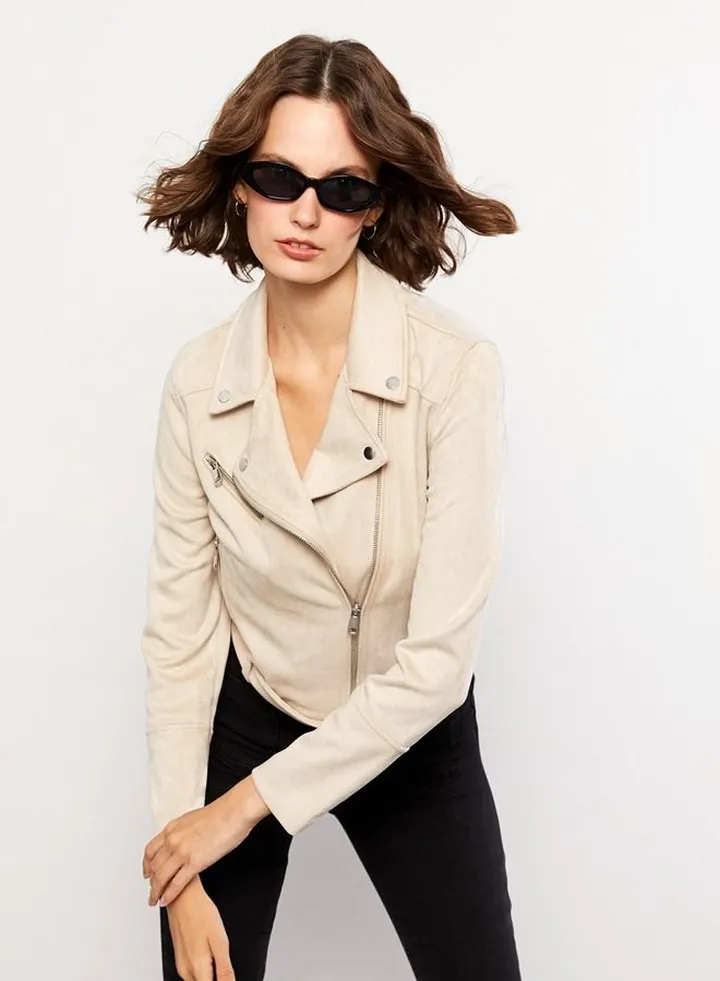 Biker Collar Regular Long Sleeve Women's Faux Leather Jacket