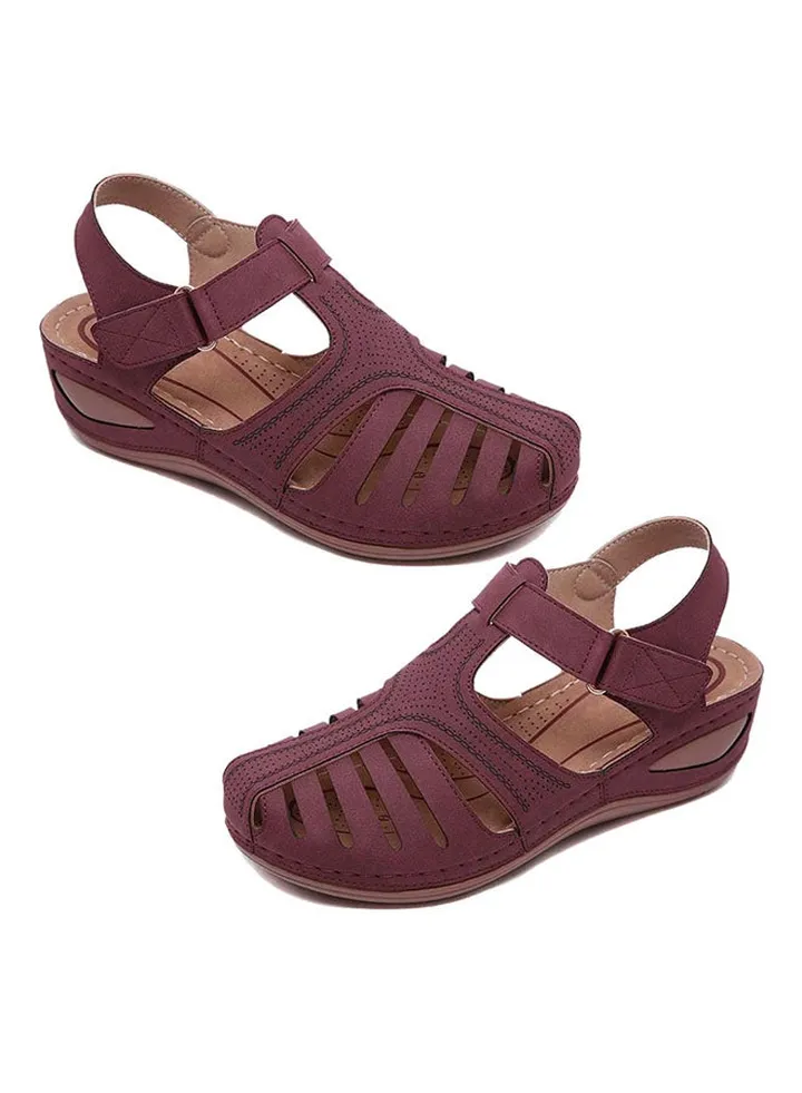Hollow Out Wedge Sandals Purple