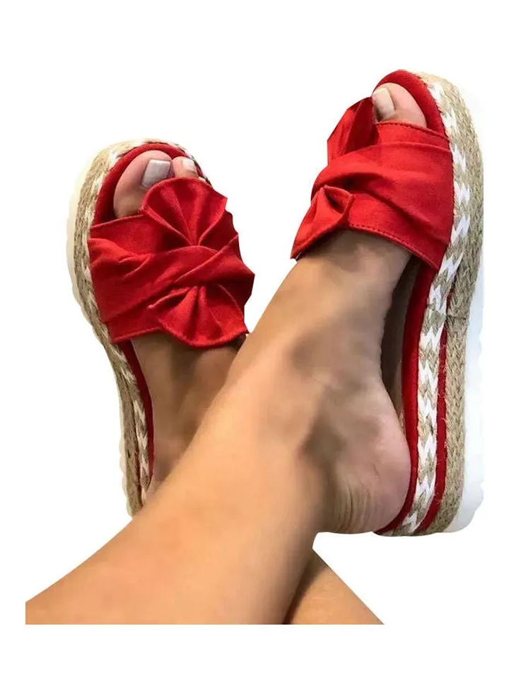 Women Fashion Summer Bow-knot Anti-Skid Sandals Red/Beige