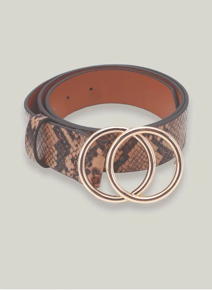 Animal Print Buckle Belt Tan Brown