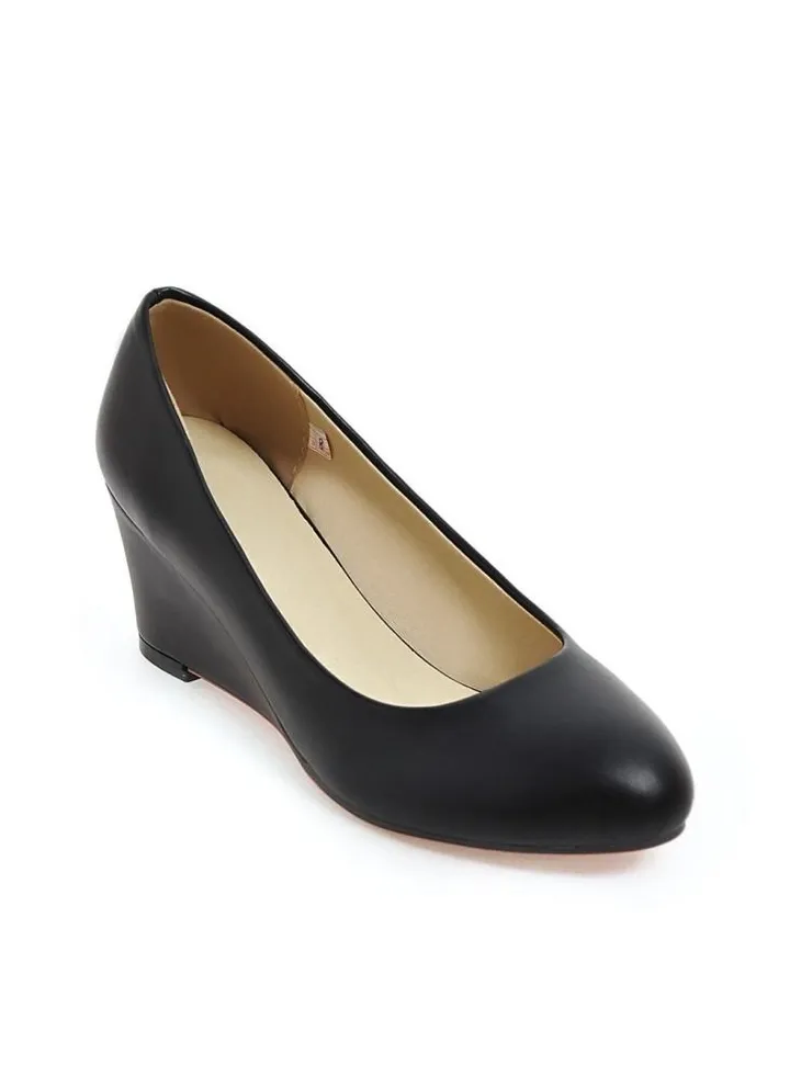 Wedge Round Toe Shoes Black