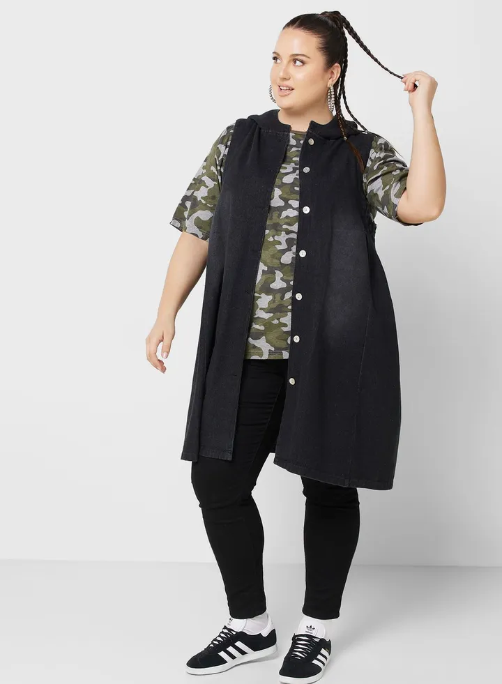 Sleeveless Longline Denim Jacket
