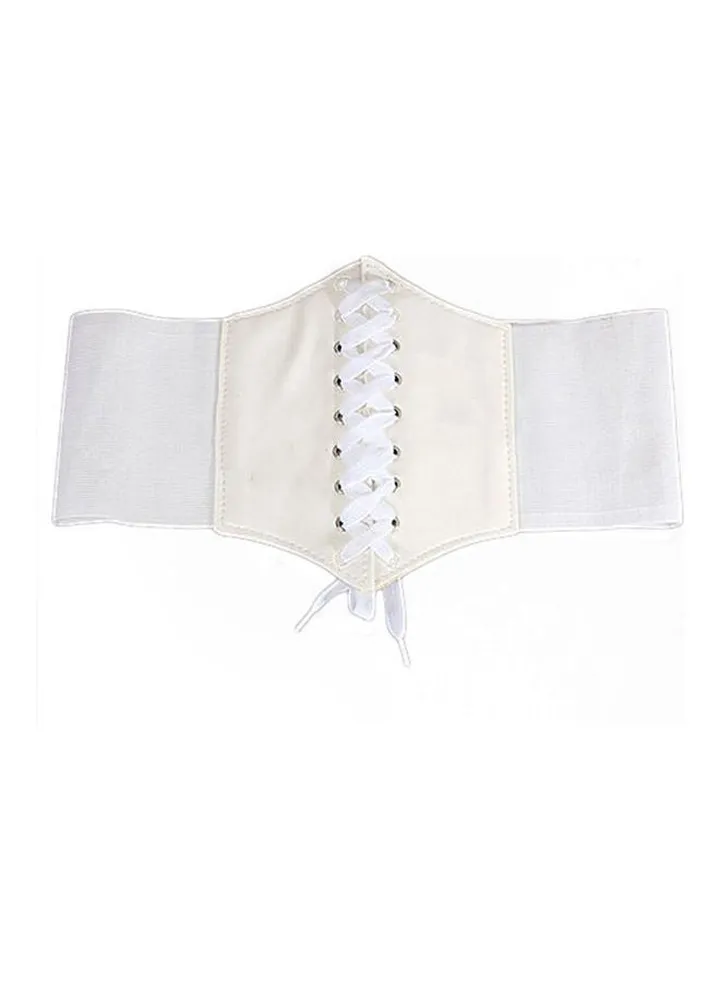 Wide Waist Waistband Belt White
