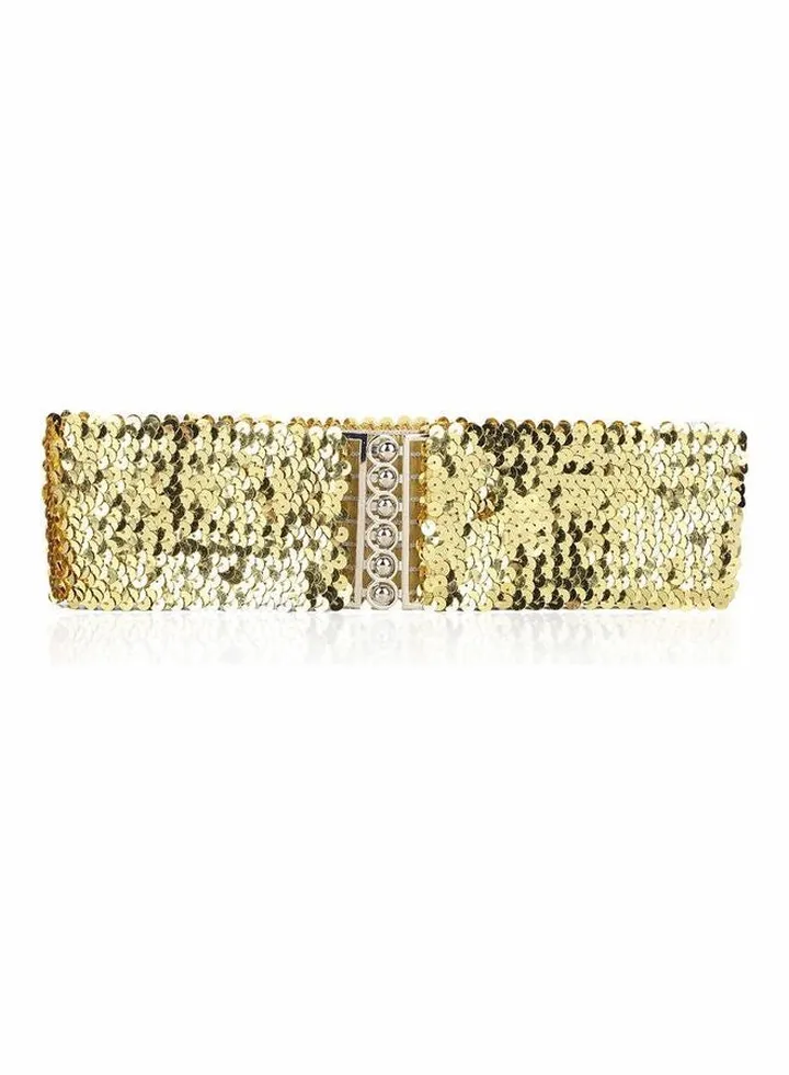 Casual Elastic Stretch Shinning Sequin Waistband Belt Gold