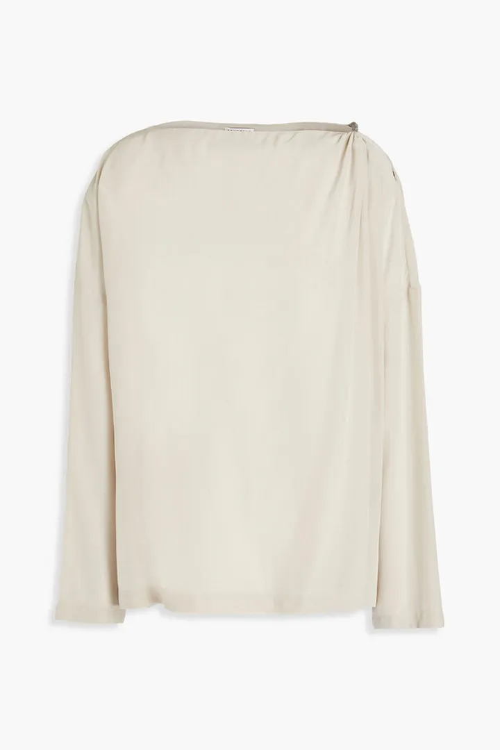 Bead-embellished silk crepe de chine blouse