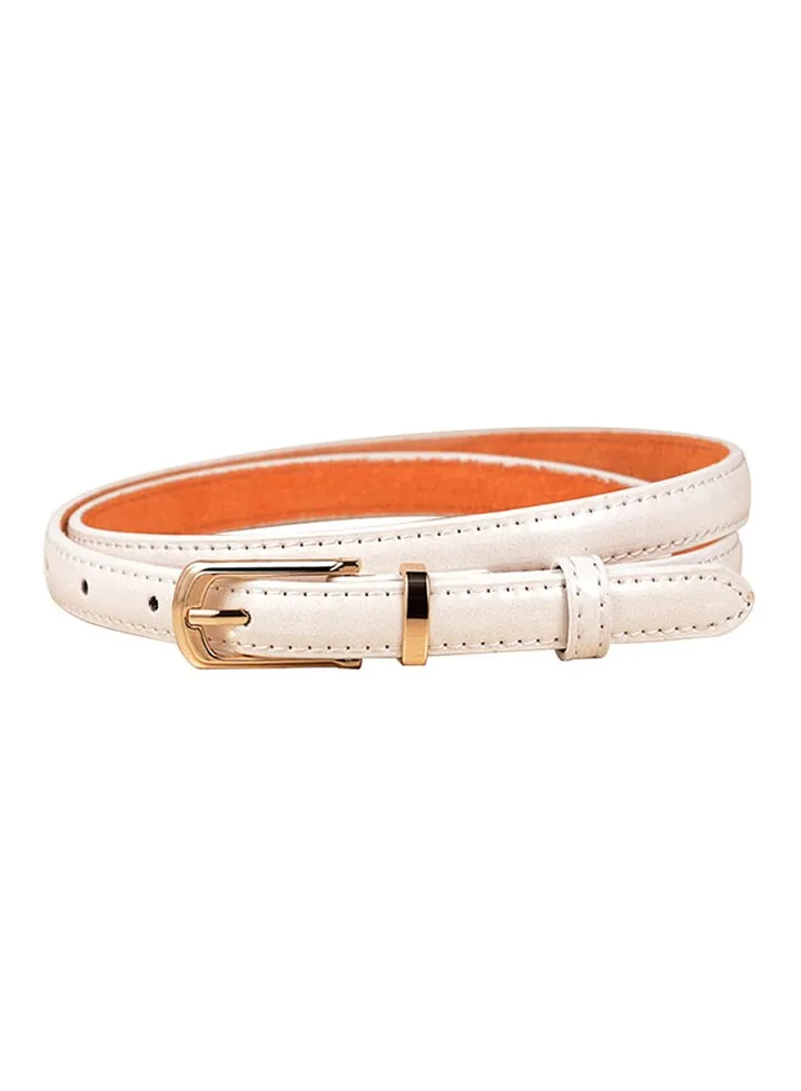 Genuine Skinny Waist Belt White