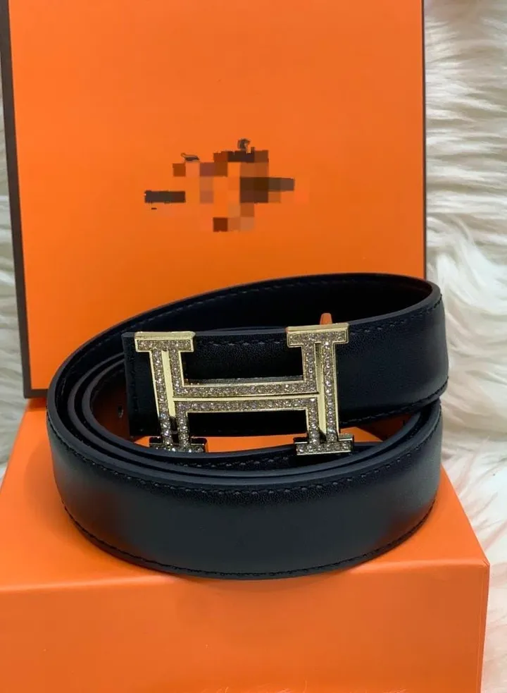 Sweet Rhinestone Leather Belt Women's Letter G Smooth Buckle Belt Cowhide Pants Belt Women