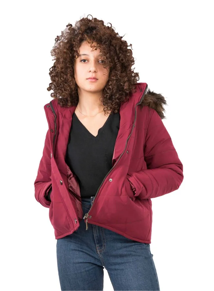 short padded parka faux-fur
