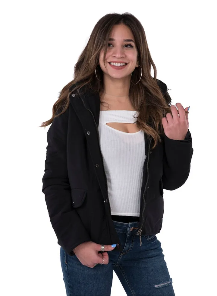 short padded parka faux-fur