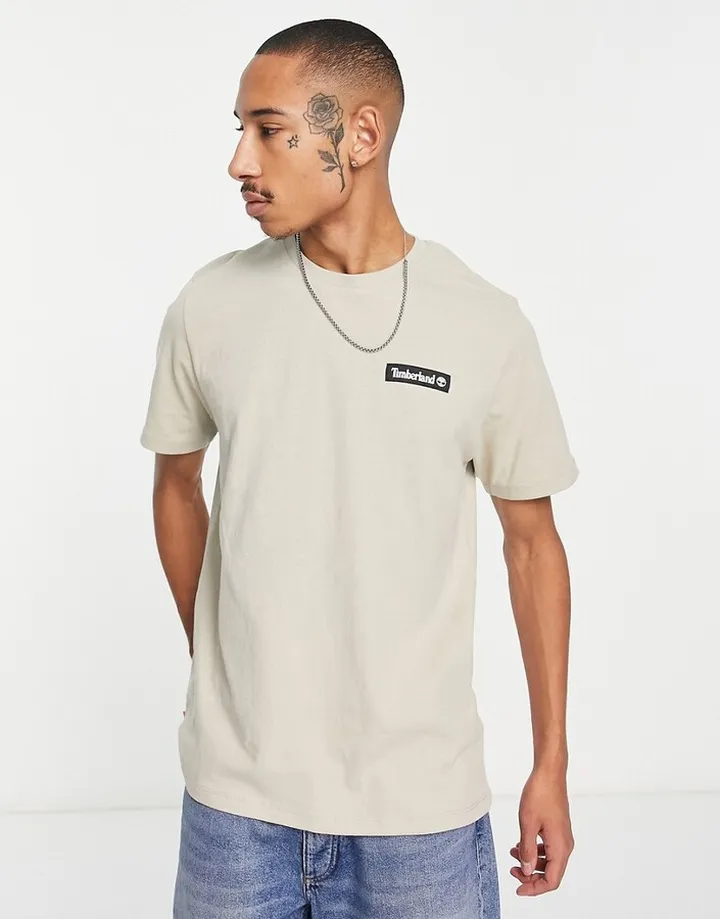Timberland heavy weight woven badge t-shirt in stone