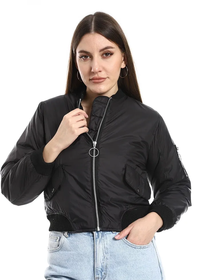 Black bomber jacket with inner lining