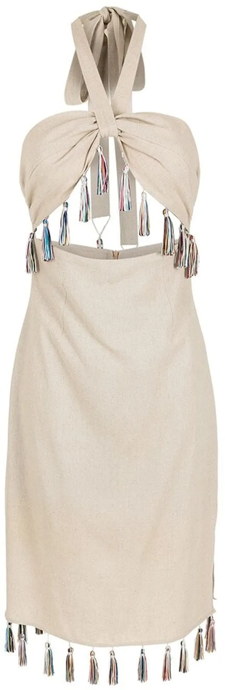 Tassel-Trim Halterneck Midi Dress