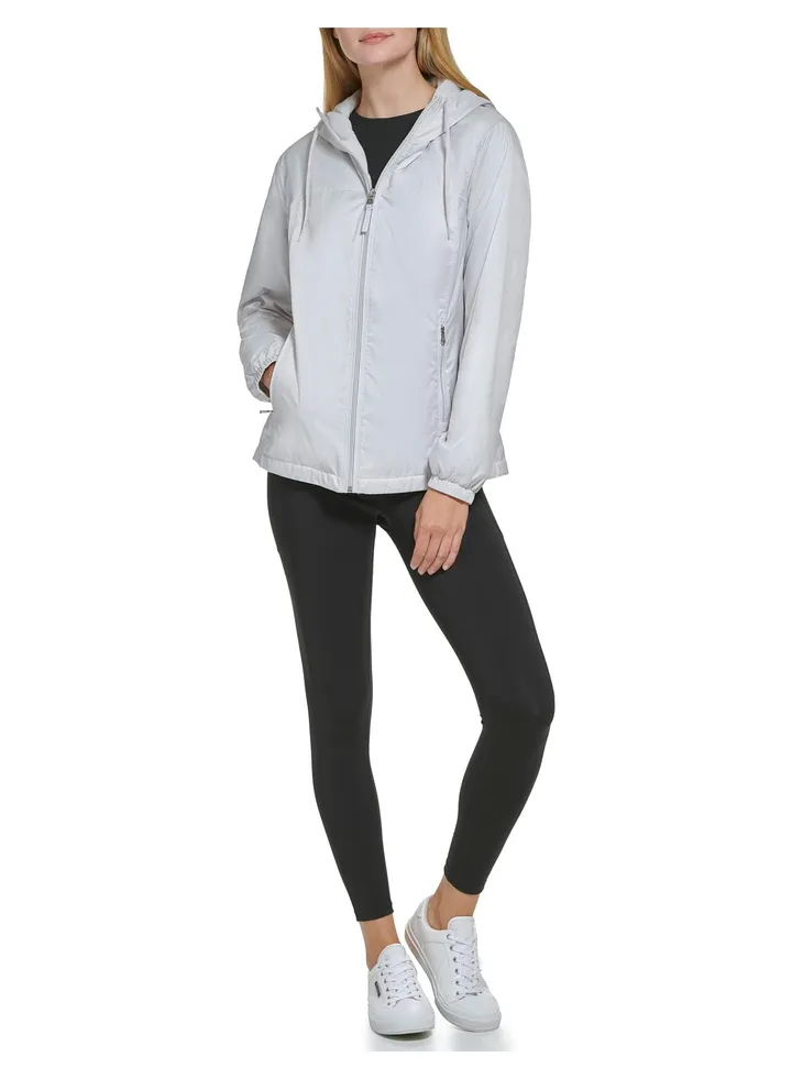 Calvin Klein Jeans Womens Zip Front Windbreaker, Dove Grey, X-Large