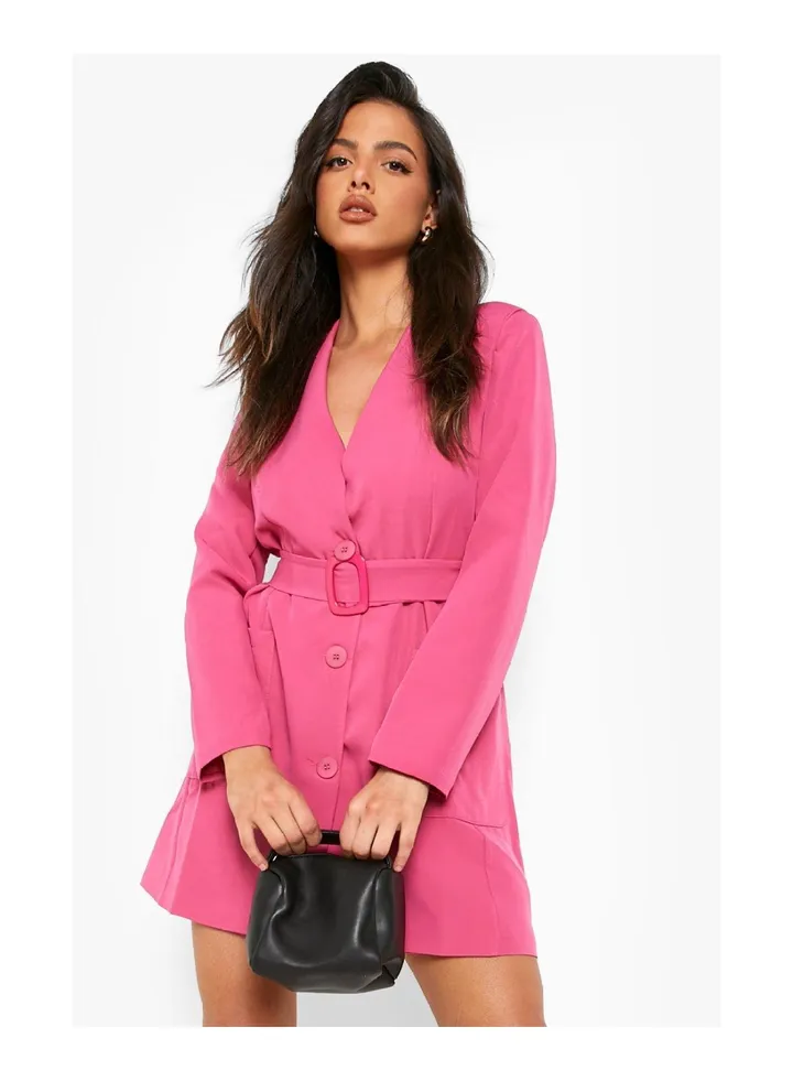 Belted Pocket Detail Blazer Dress