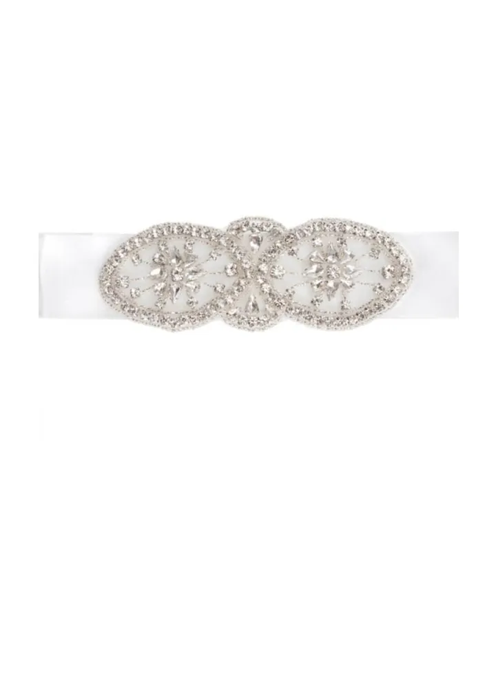 Wedding Dress Belts White Satin Sash w/Crystal Rhinestone Design