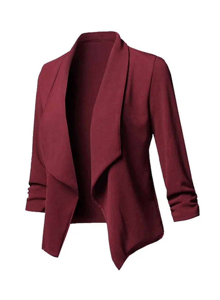 Ruched Asymmetrical Casual Business Suit Burgundy