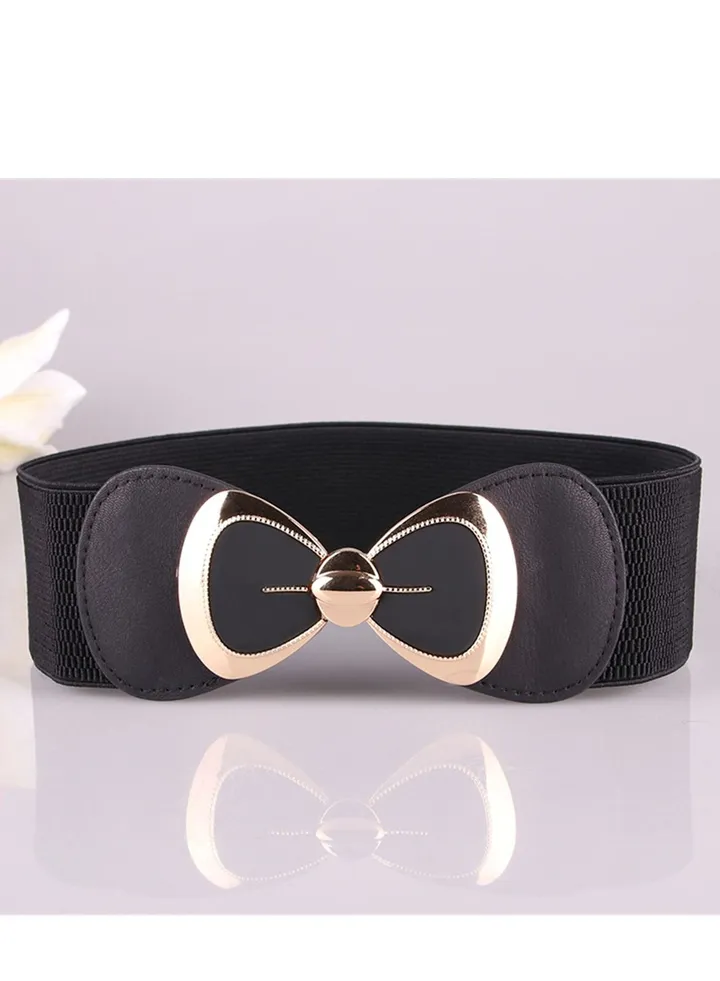 Fashion Versatile Women's Bow Elastic Belt 70cm Black