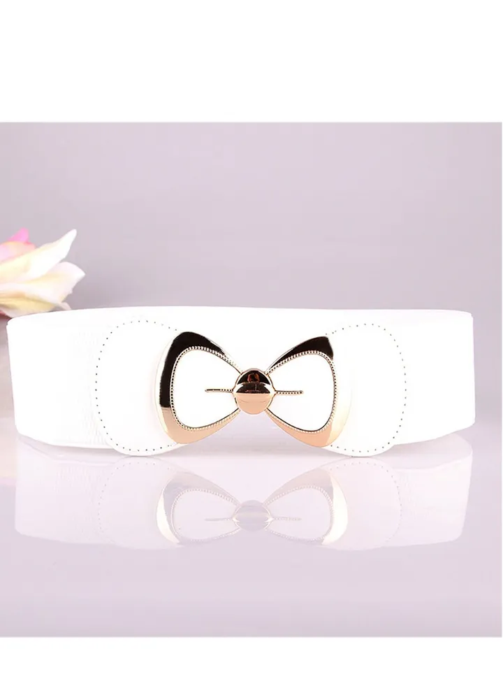Fashion Versatile Women's Bow Elastic Belt 70cm White