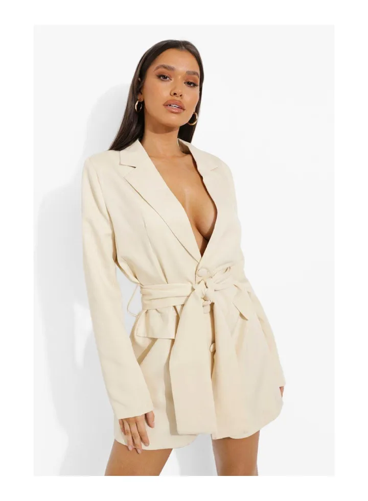 Woven Oversized Belted Blazer Dress