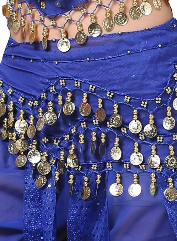 Belly Dance Belt With Coins Pendant Waist Chain Skirt Hip Scarf Belt Dance Costume Accessory Dark Blue