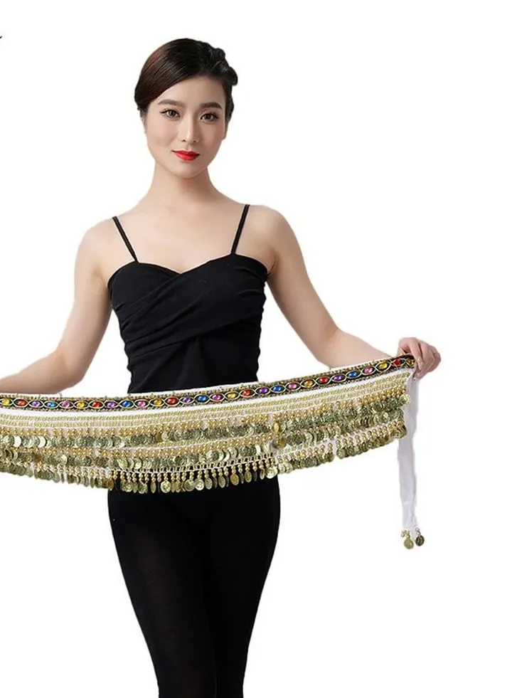 Coins Pendant Diamond Waist Chain Skirt Belly Dance Tassel Waist Wrap Belt Skirts Party Rave Costume White
