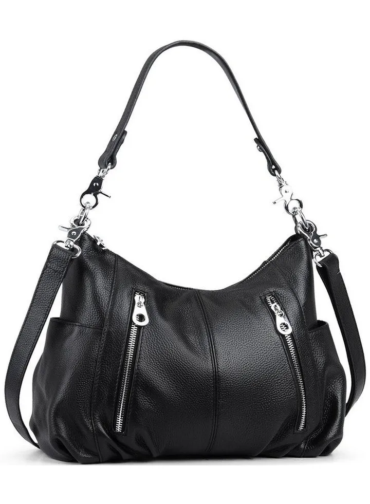 Genuine Leather Purses For Women Shoulder Hobo Bag Crossbody Satchel Handbags Designer Ladies Totes Purse(Black)