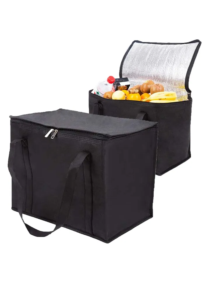 Large Insulated Shopping Bag with Zipper, Large Capacity Insulated Grocery Bags for Shopping, Food Cooler Bag, Insulated Reusable Grocery Bag for Home, 16.14*12.99*10.24in, Black