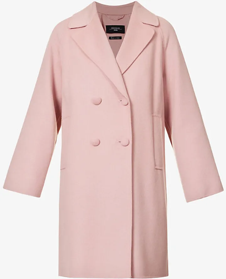 Womens Peony Rivetto Double-breasted Regular-fit Wool-blend Coat