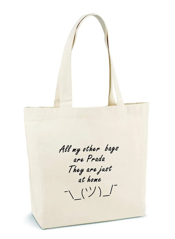 280G cotton canvas bag,"My other bags are Prada" printed, beach bag, shopping bag
