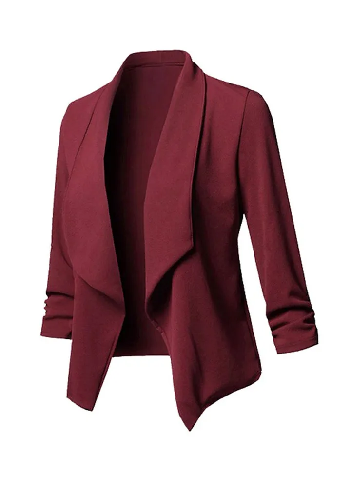 Ruched Asymmetrical Casual Business Suit Burgundy