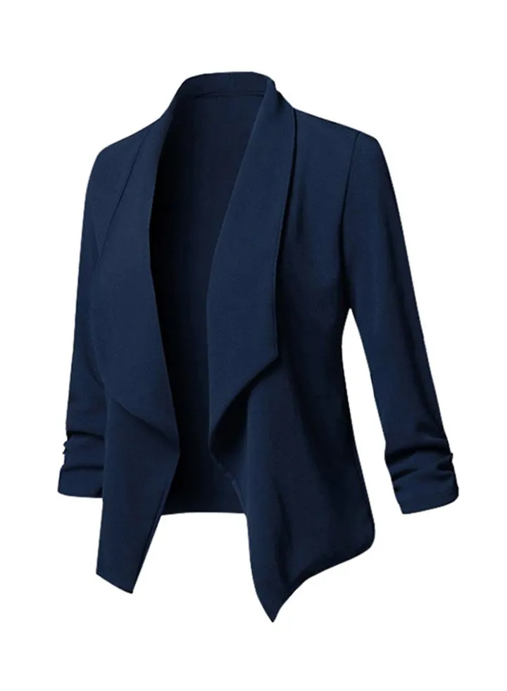 Ruched Asymmetrical Casual Business Suit Dark Blue