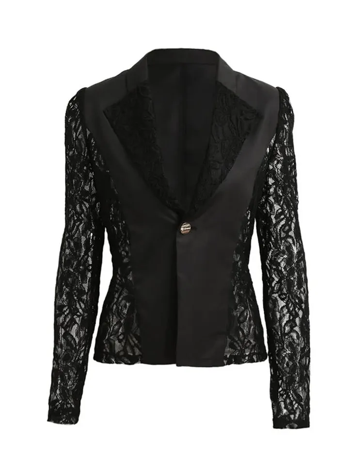 Polyester Long Sleeves Blazer Jacket Black
