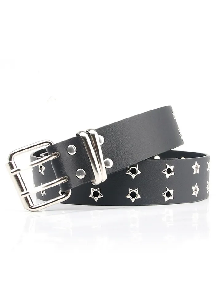 Star Double Exhaust Eyeholes Women's Fashion Versatile Casual Punk Jeans Belt Black