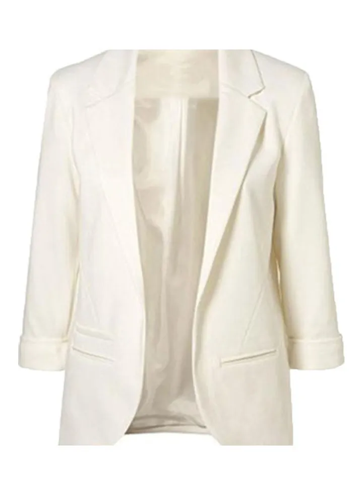 Chic Lapel Slim Pocket Blazer White