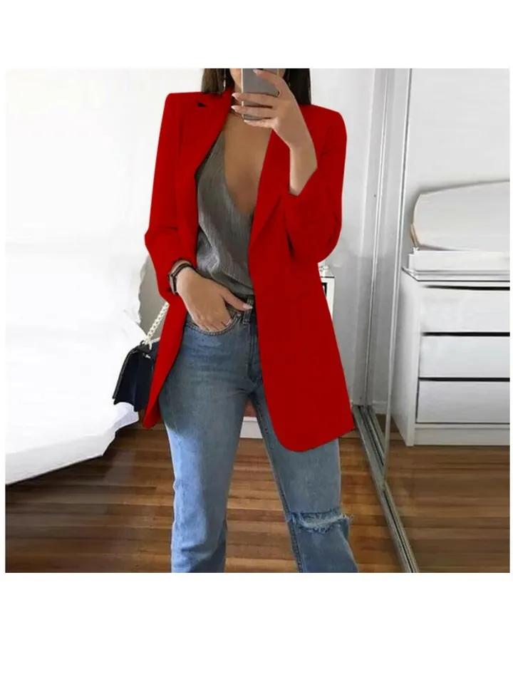 Womens Lapel Casual Blazer Jacket Button Down Long Sleeve Coats Slim Fit Work Office Loose Outerwear Suit with Pockets