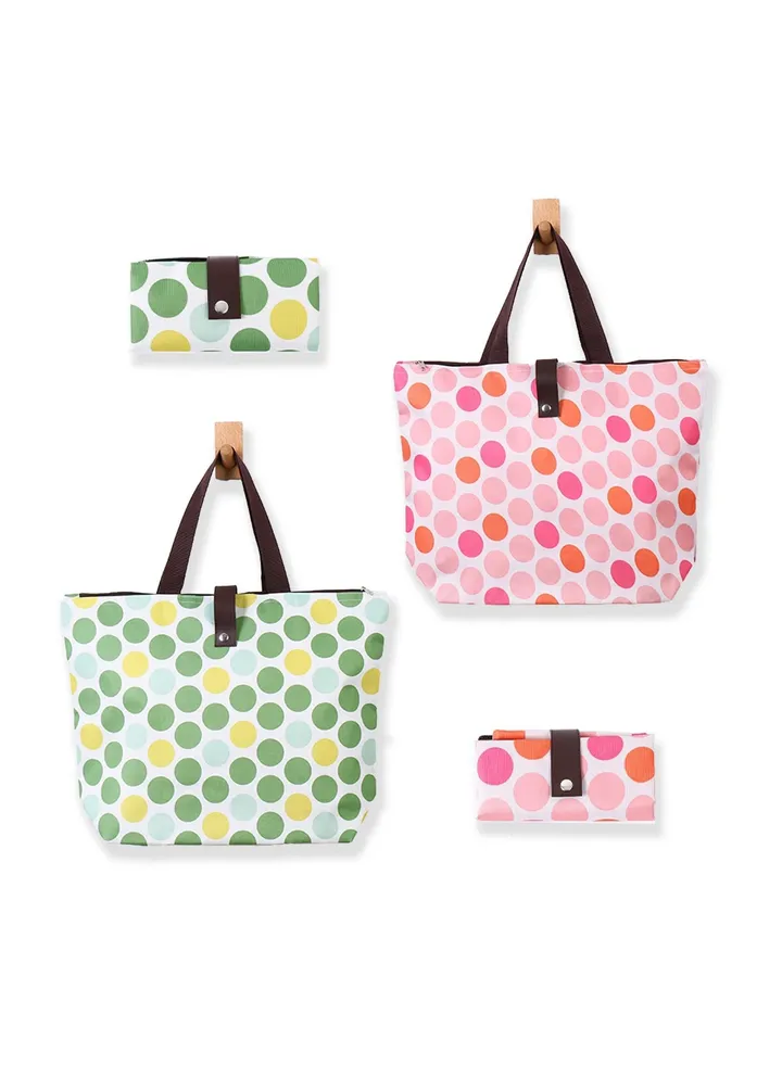 2 Pack Portable Reusable Grocery Bags, Folding Tote Shopping Bag fits in Pocket, Washable Waterproof Bags Shoulder