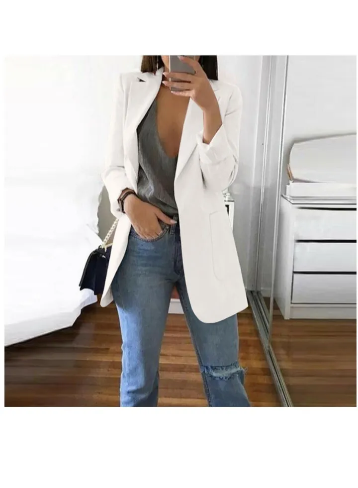 Womens Lapel Casual Blazer Jacket Button Down Long Sleeve Coats Slim Fit Work Office Loose Outerwear Suit with Pockets