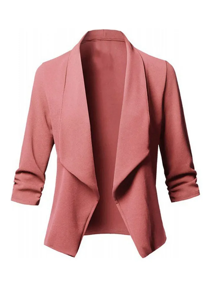 Office Lady Lapel Long Sleeve Blazer Pink