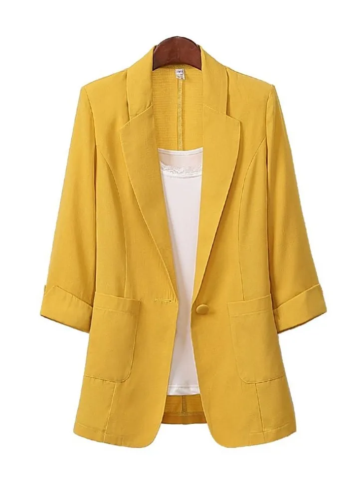 Long Sleeves Cotton Coat Lemon Yellow