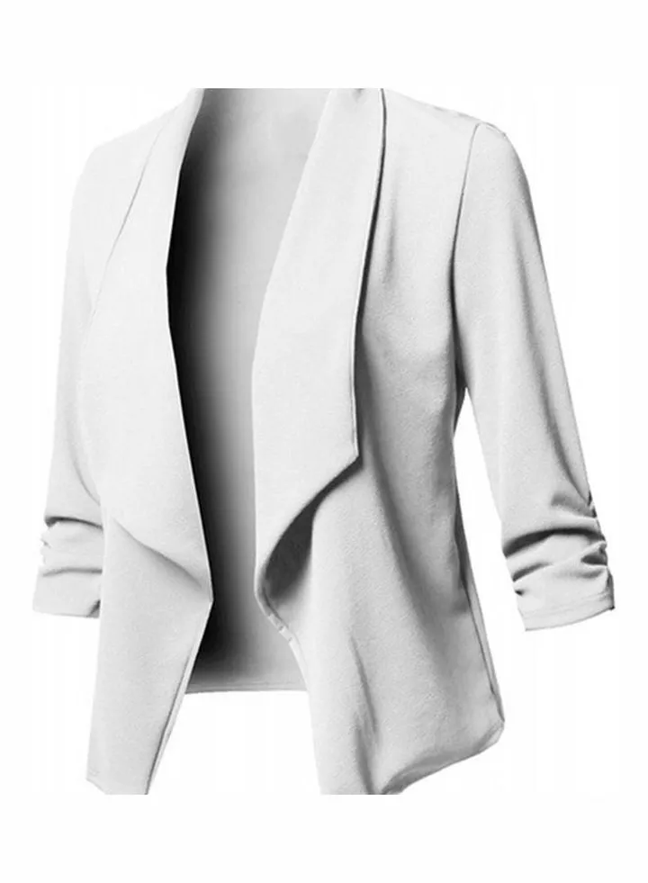 Office Slim Fit Lapel Open Front Short Blazer White