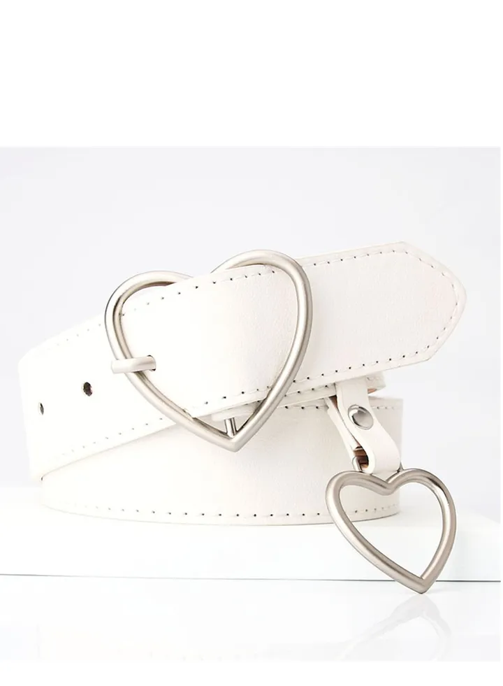 Trend All Kinds Of Love Buckle Fashion Ladies Belt 105cm White
