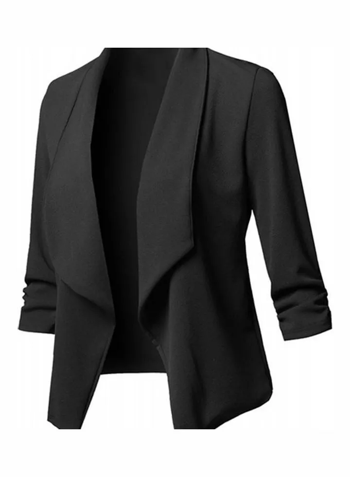 Office Slim Fit Lapel Open Front Short Blazer Black
